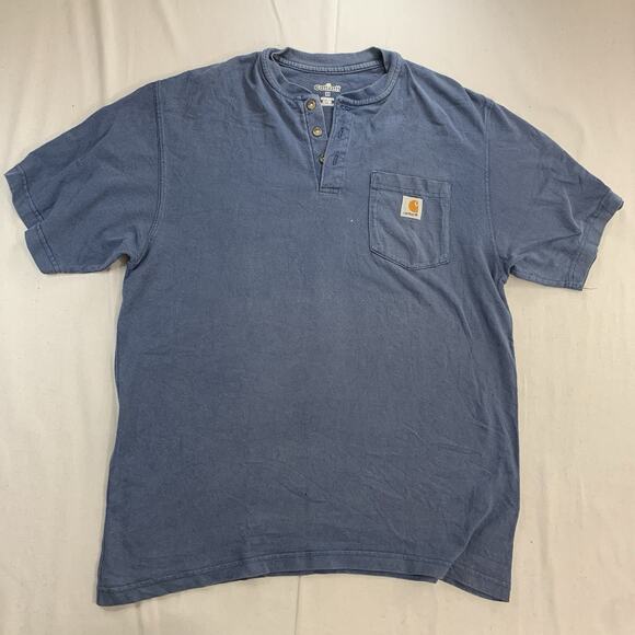 Carhartt Shirt Mens Medium Blue Henley Loose Fit Casual Crewneck Button Work TEE - Picture 1 of 8
